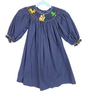 Mom & Me Girls Smocked Christmas Dress Polka Dot Santa‎ Reindeer 18 Mos Boutique